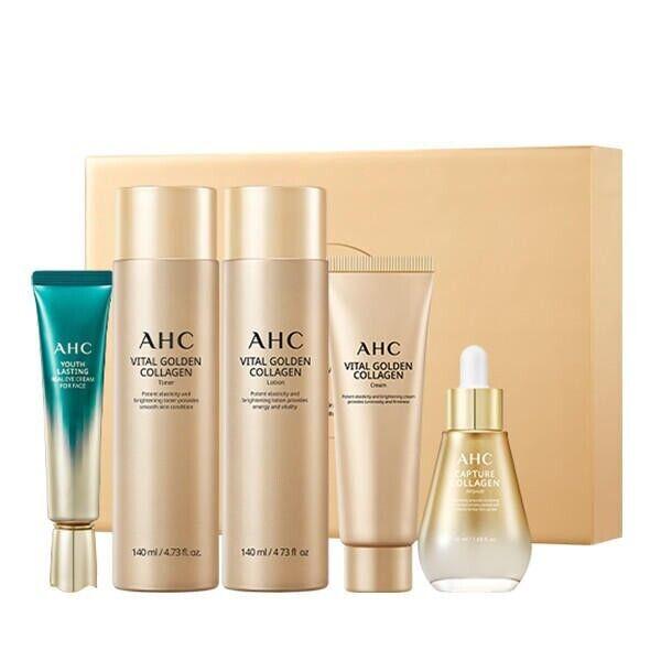 Специальный набор для ухода за кожей AHC Vital Golden Collagen: Тоник  140мл, лосьон 140мл, крем 50г,  ампульный уход 50мл, крем для глаз 30мл)