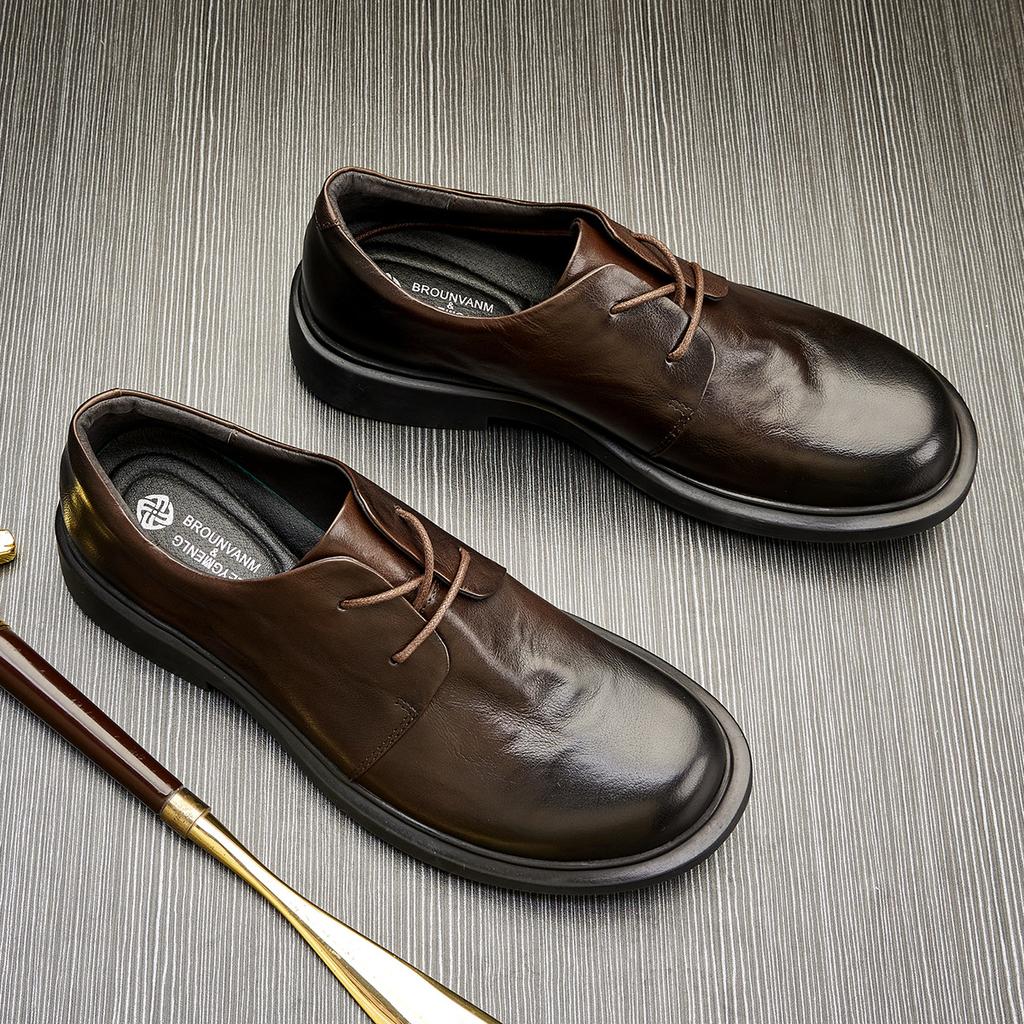 Мужские деловые повседневные кожаные туфли с низким верхом, мужские туфли с круглым носком, зеленые кожаные туфли на шнуровке, маленькие мужские кожаные туфли