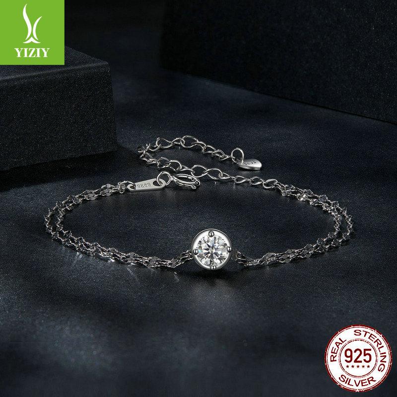 50 Points Moissanite Double-Layer Bracelet, Simple Classic Sparkling S925 Sterling Silver Moissanite Bracelet