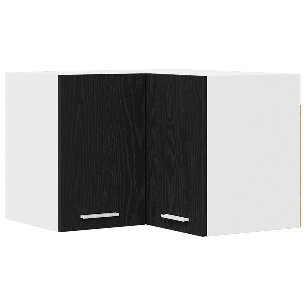 Wall Mounted Corner Cabinet in Black Oak and White 57 x 57 x 40 cm