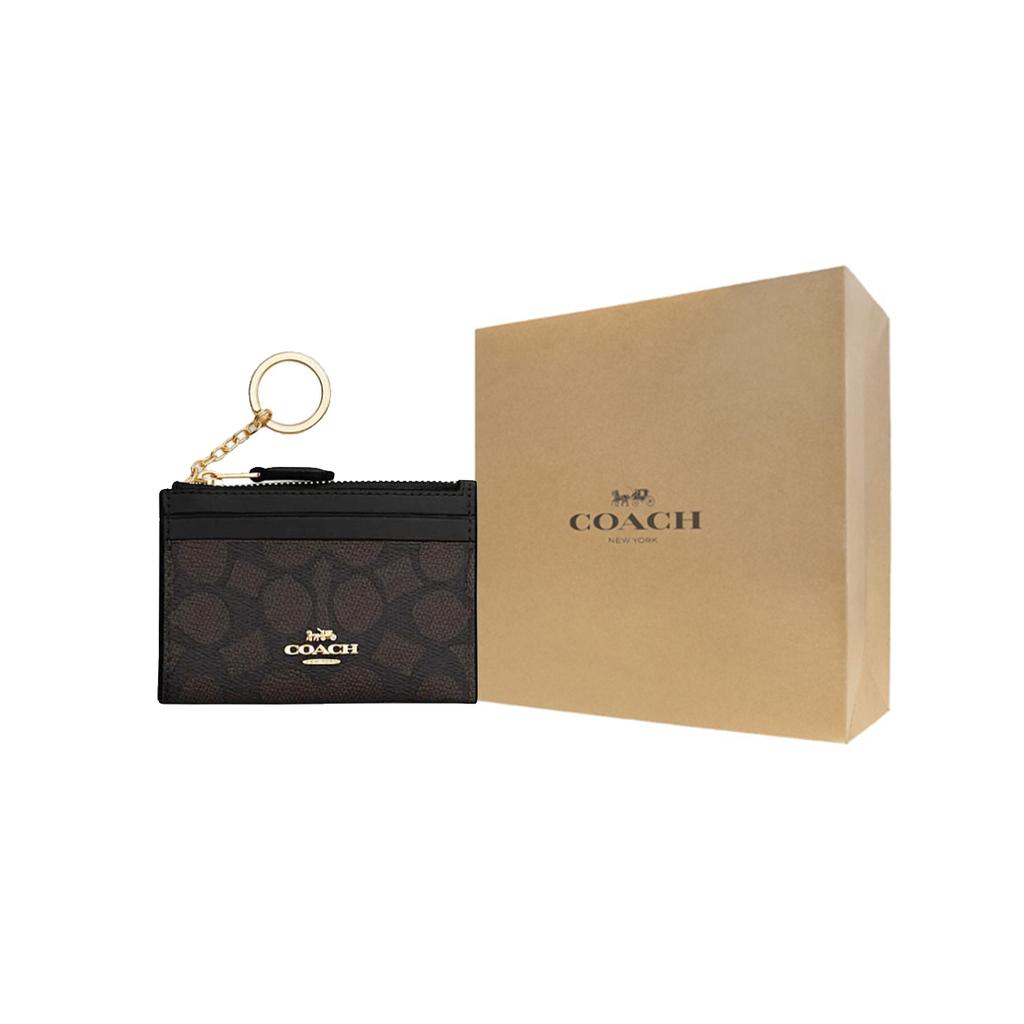 New COACH Skinny Id Case Artificial Leather With Plastic Card Holder Mini Women's Walnut & Black CW870-IMXAQ