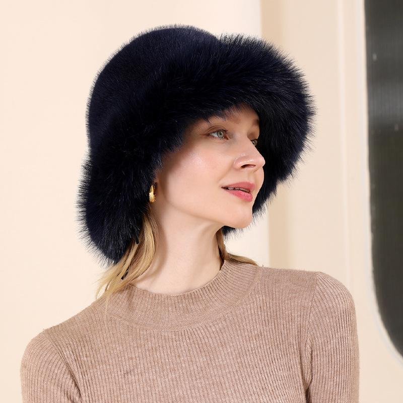 Осенне-зимняя женская шапка из лисьего меха, теплая шляпа-ведро, зимняя уличная модная шапка от холода для волос