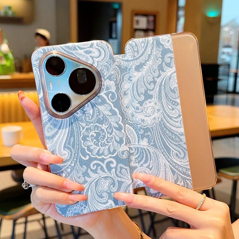Применимо к чехлу для мобильного телефона Huawei pura90pro, модный брендовый узор, флип-чехол из кожи для Huawei pura90promax, противоударный
