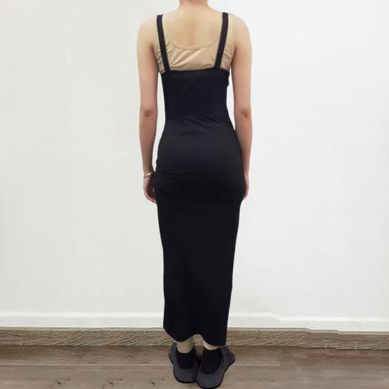 Женское платье Узкое без рукавов с открытой спиной и металлической цепочкой Декор с открытой спиной и высоким разрезом, ажурное плиссированное однотонное платье для вечеринки, клуба, отдыха, пляжа, миди