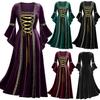 Women Autumn Winter Golden Velvet Solid Color Medium Long Pleated Dress Female Wear Casual Elegant Party Evening Dress