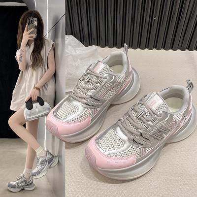 Модные кроссовки на толстой подошве для женщин, дышащие сетчатые шнурованные летние легкие кроссовки на толстой подошве для женщин