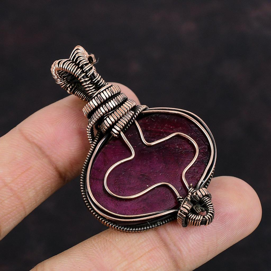 Кулон из красного огненного лабрадорита, обернутый медной проволокой, подвеска из радужного лунного камня, подвеска ручной работы, подарок другу, подвеска из драгоценного камня из меди