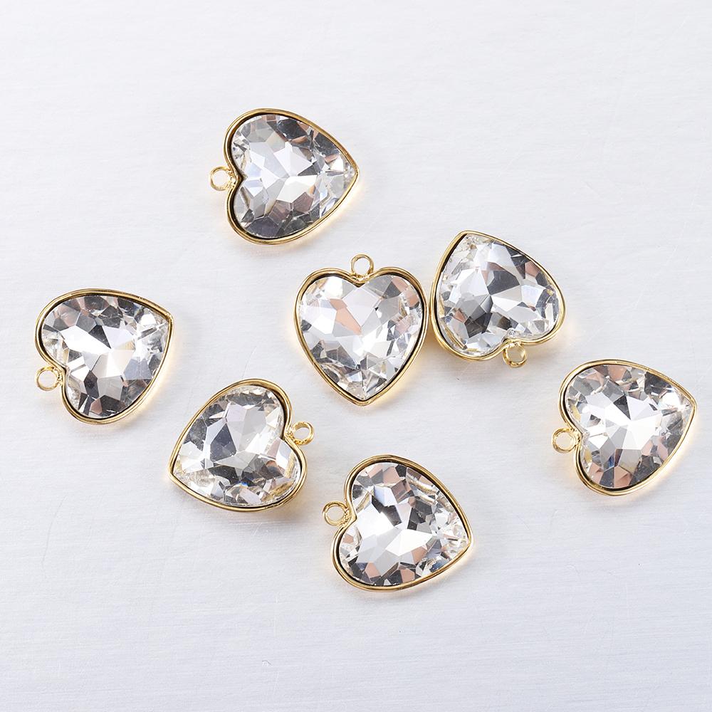 5pcs Stainless Steel 13x15mm Love Heart Glass Pendants Green Transparent Crystal Charms Beads for Necklace Jewelry Making DIY