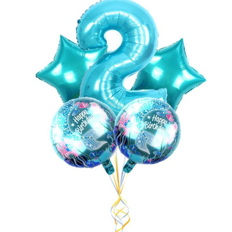 5 шт./набор воздушных шаров «Русалочка» Воздушные шары из фольги с золотыми цифрами для украшения детского дня рождения AVE