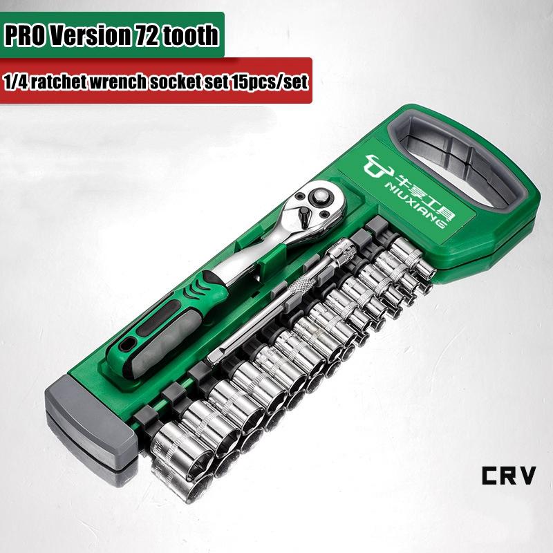 Drive Socket Set 1/4"-3/8"-1/2",CR-V Metric and Imperial Sockets with Quick-Release Ratchet Wrench,pro model 72 teeth, Sockets