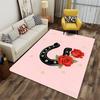 Pink Carpet with Black Horseshoe, Red Roses, and Yellow Stars Design Suitable for use as an anti-slip for living room bedroom sofas