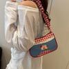 Leisure Lattice Shoulder Bag Rural Style Crossbody Bag Vintage Denim Underarm Bag  Students