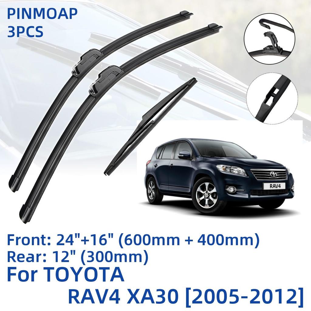 3PCS For TOYOTA RAV4 XA30 2005-2012 24"+16"+12" Front Rear Wiper Blades Windshield Windscreen Window Cutter Accessories 2007 2008 2009 2010 2011 2012