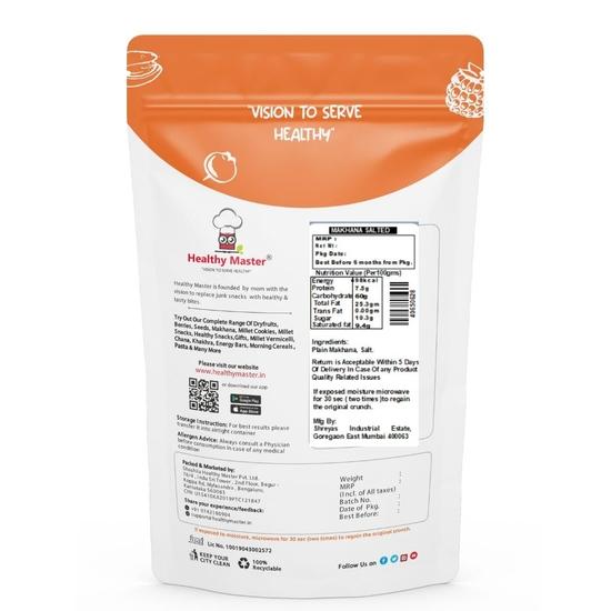 Здоровый мастер жареный соленый махана (Орехи лисы) – 120 г | Подходит для кето, диабетиков и джайнов | Богат кальцием, без глютена, вкусный и хрустящий