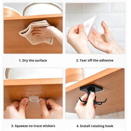 Yousheng Cookware Hanger Rotatable Hooks Strong Load-bearing Easy To Install Wall-Mounted Utensil Organizer Kitchen Accessories