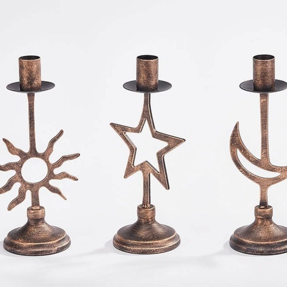 Romantic Moon Candlestick Vintage Hollow Candle Holders Candlestick Ornament Candlelight Dinner