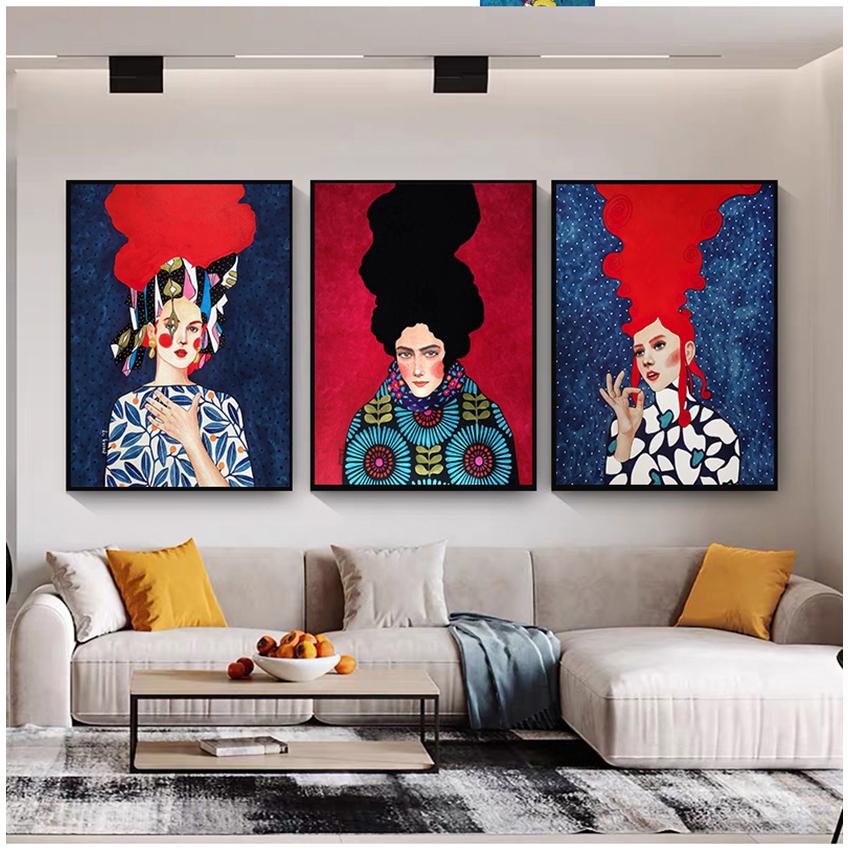 Abstract Girl Hair Flower Bird Posters and Prints Vintage Wall Art Canvas Painting Wall Pictures for Living Room Decor