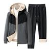 Thickened and Warm Lamb Fleece Sports Two Piece Hooded Cardigan Sweater Pants Set for Men
