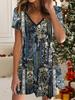 Модное женское платье с V-образным вырезом, короткими рукавами, цветочным принтом, сексуальное, короткое