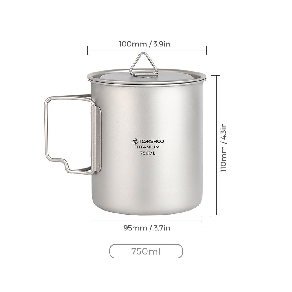 TOMSHOO Титановая чашка для воды 750 мл Сверхлегкая портативная кофейная кружка Чайная чашка с крышкой и складная