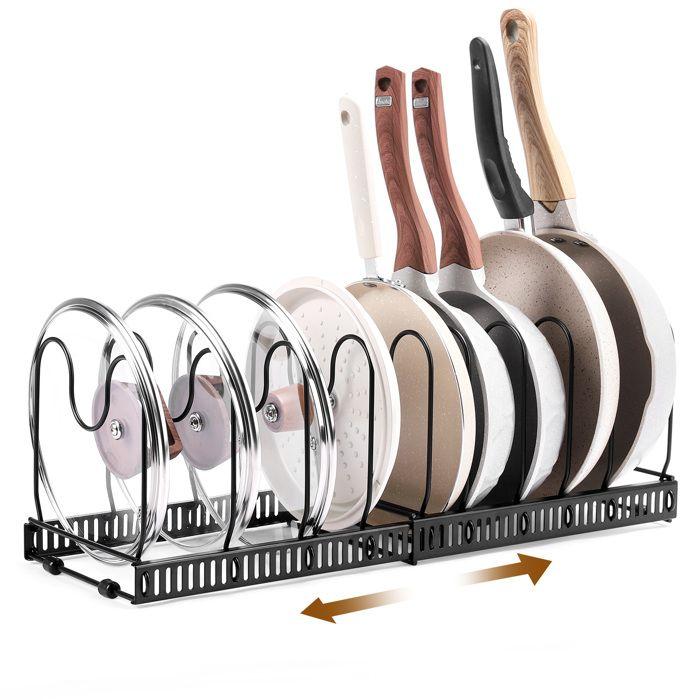 Support de rangement pour casseroles- Parfait pour organiser les couvercles et les poêles en acier chromé - Noir