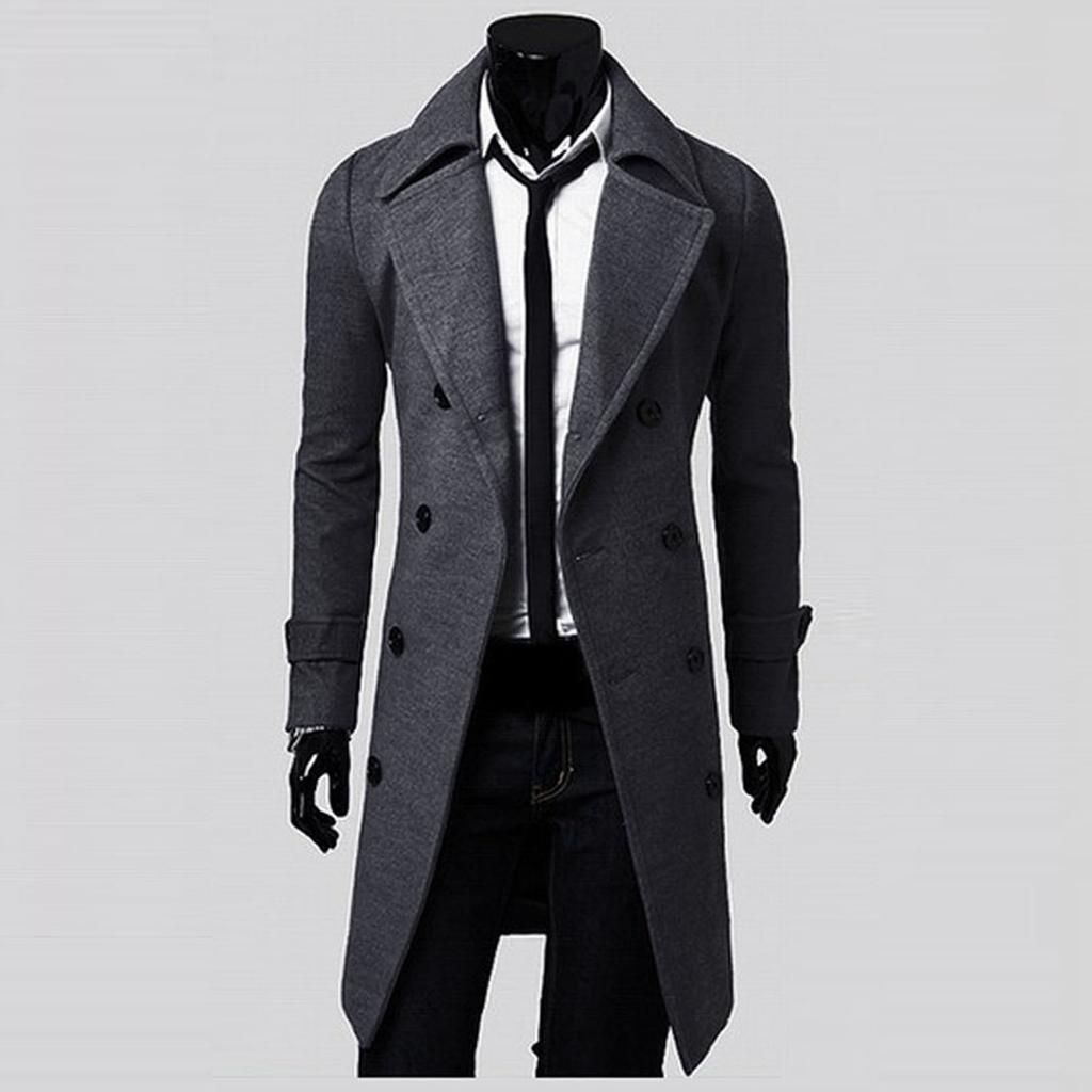 Winter Men Slim Stylish Trench Coat Double Breasted Long Jacket Coat