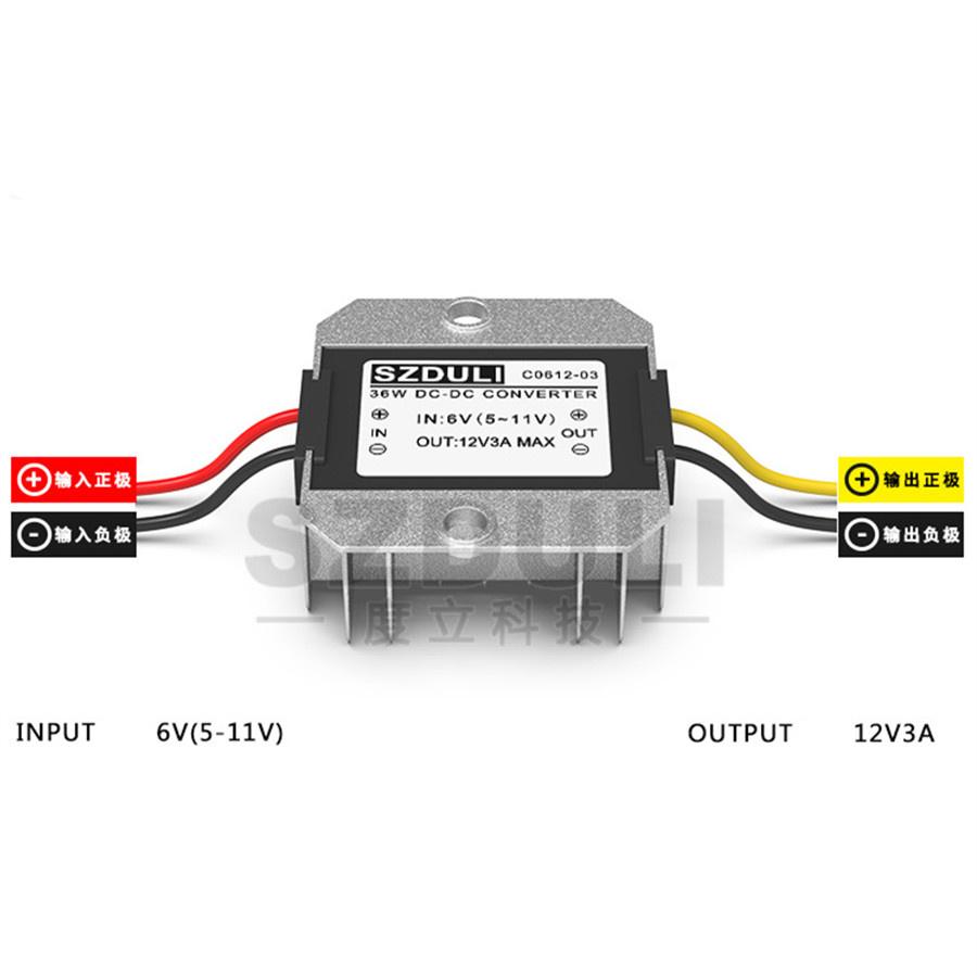 Повышающий преобразователь постоянного тока 6 В - 12 В, модуль регулятора напряжения 3 А 36 Вт, водонепроницаемый