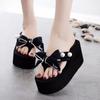 Женские шлепанцы на каблуке 6 см, женские туфли, черная платформа, мягкая подошва, танкетка, тапочки, повседневные женские сандалии с бантом, шлепанцы