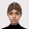 1PC Solid Color Retro India Cap Fashion Muslim Headscarf Summer Breathable Turban Hat Sparkling Rhinestone Sunscreen Hijab