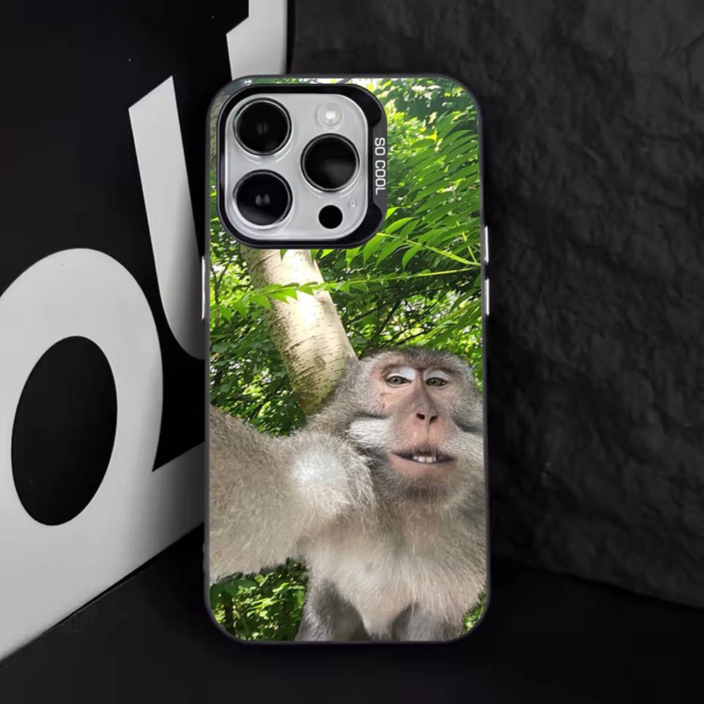 Забавный Милый Чехол-Обезьянка Для iPhone 11,12,13,14,15,16,17,Pro,Max,Plus,E,Air,Mini IMD Матовый Черный