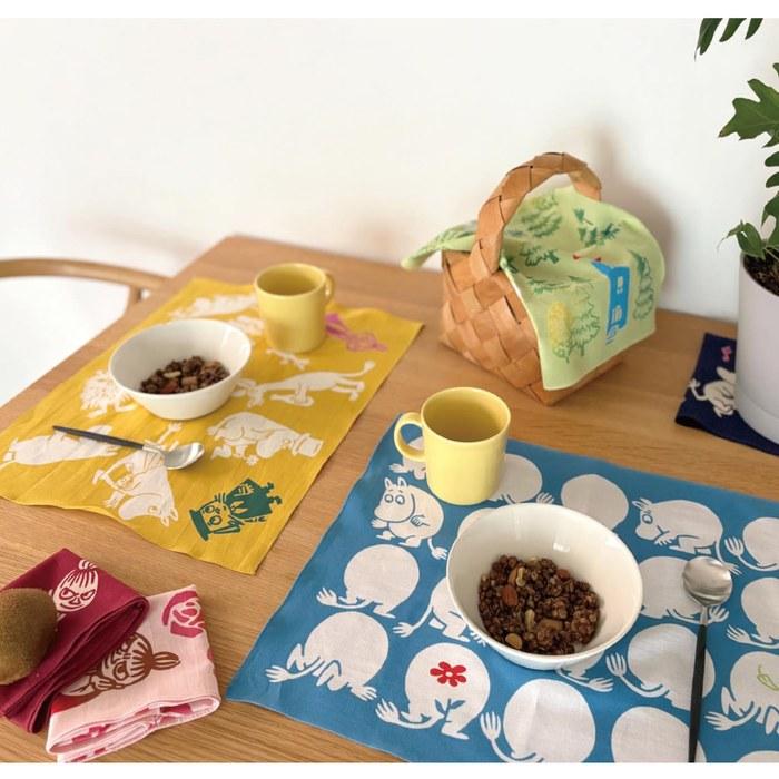 JIKAN STYLE Moomin Chusen Handkerchief Goods Nordic Traditional Crafts Made in Japan 100% Cotton Walk Green Approx. 43x33cm 05842 Green