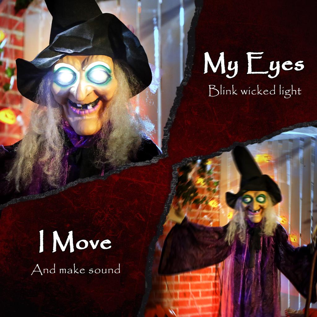 6ft Animated Witch Decoration, with Sound - Purple/White