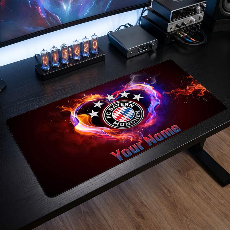 Bayern Munich Custom Large Mouse Pad, Personalized Name Text Print, Football Logo Non‑Slip Desk Mat Gaming Gift