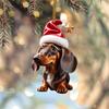 1/7Pcs Wearing Santa Hat Bell Car Dog Pendant Vivid Appearance Funny Dog Christmas Tree Ornament Auto Rearview Mirror Decoration