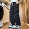 Dingfengbaoluo American-Style Cargo Casual Pants for Men, Spring And Summer Trendy Versatile Loose Paratrooper Tactical Trousers DDF32 Black L