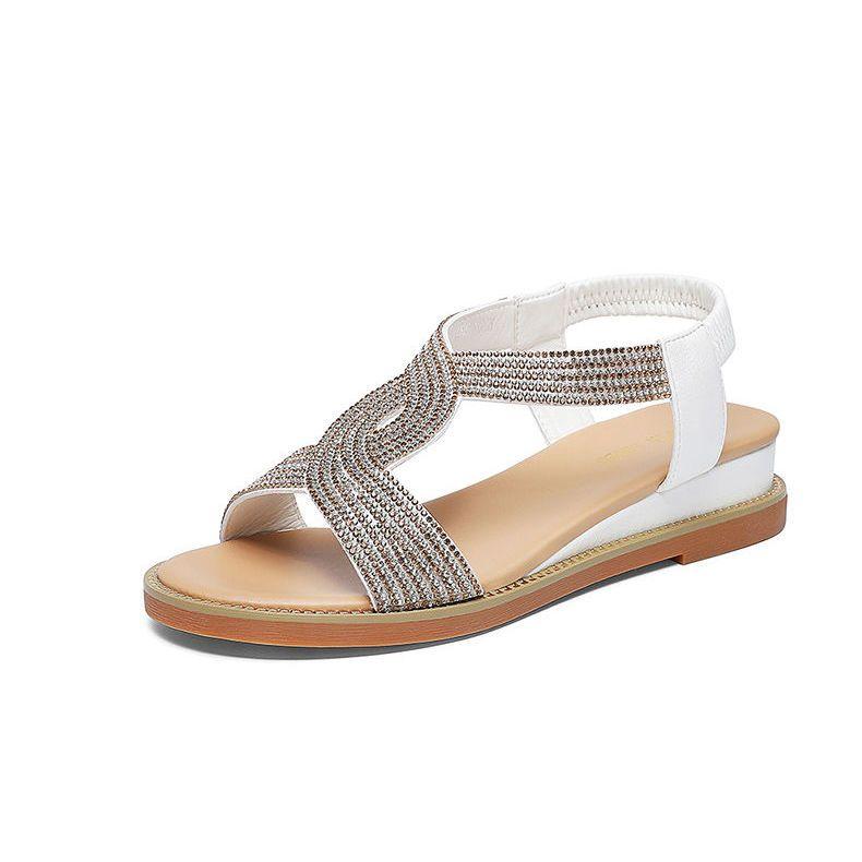 Fashion Woman Shoes Diamond Wedges Heel Black Rhinestones Open Toe Outdoor Sandals for Women 2024 Trend Korea Comfortable and Elegant H