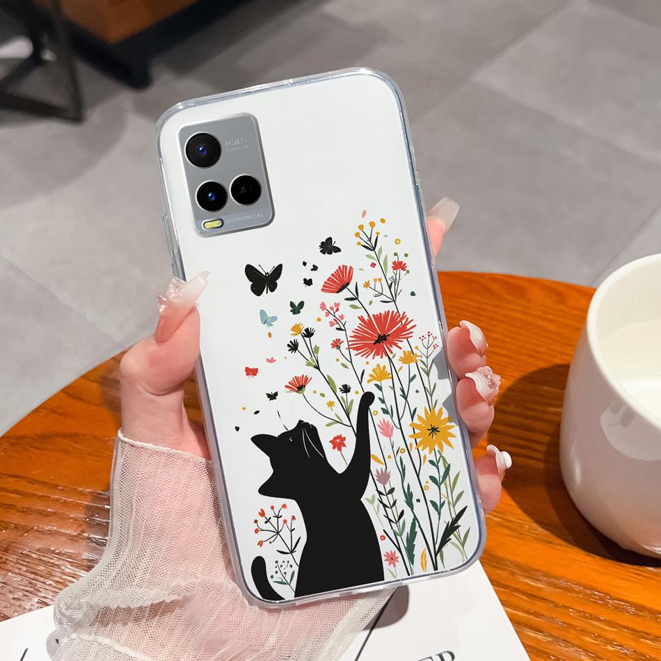 Чехол для телефона Vivo Y21 Y21S Y21T Y21A Y21E Y21G С рисунком цветов Мягкий прозрачный ТПУ Силиконовый Funda Для Vivo Y 21 Легкий бампер