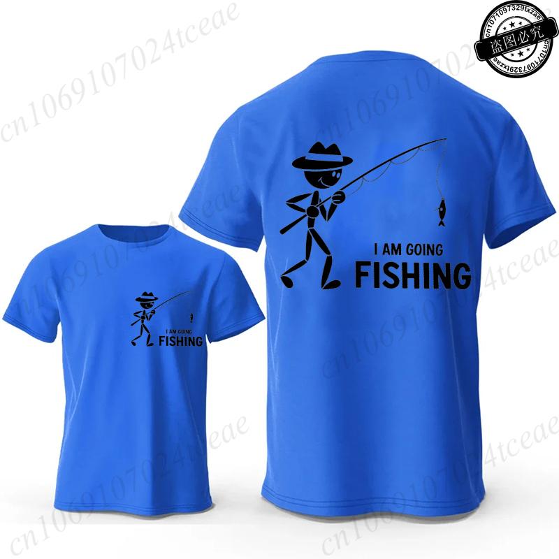 I Am Going Fishing Printed T-Shirt Casual Short Sleeve O-Neck Tops Graphic Tee for Unisex Fashion Casual Summer Streetwear