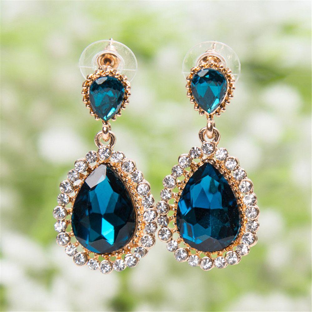 Полностью инкрустированные женские длинные серьги Сладкие серьги Серьги с кристаллами в виде капли воды