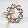 Luxury Vintage Crystal Color Gemstone Ribbon Flower Alloy Brooch Pin Corsage Accessories Brooch