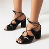 FOREADA Women Cross Strap Sandals Peep Toe Chunky High Heels Pleated Sexy Ladies Fashion Party Shoes Summer Orange Black Gold 46