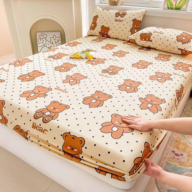 Cotton Bed Sheet on Elastic Cute Printed Mattress Cover for Kids Cartoon Pure Cotton Bed Linen (without Pillowcase)