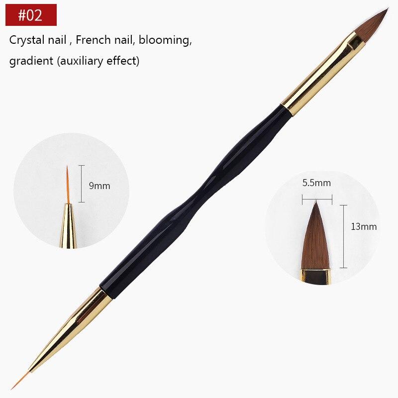1 шт. кисть для маникюра с двойной головкой, черный УФ-гель-лак, кисть для рисования ногтей, тонкая кисть для ногтей, профессиональные инструменты для нанесения точечных рисунков в полоску для ногтей