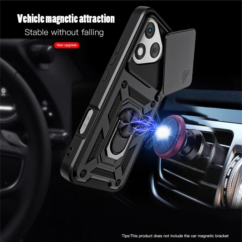 KEYSION Противоударный чехол для HONOR 400 Lite 5G Slide Camera Protection Metal Ring Stand Phone Cover для Huawei Honor 400 Lite 5G
