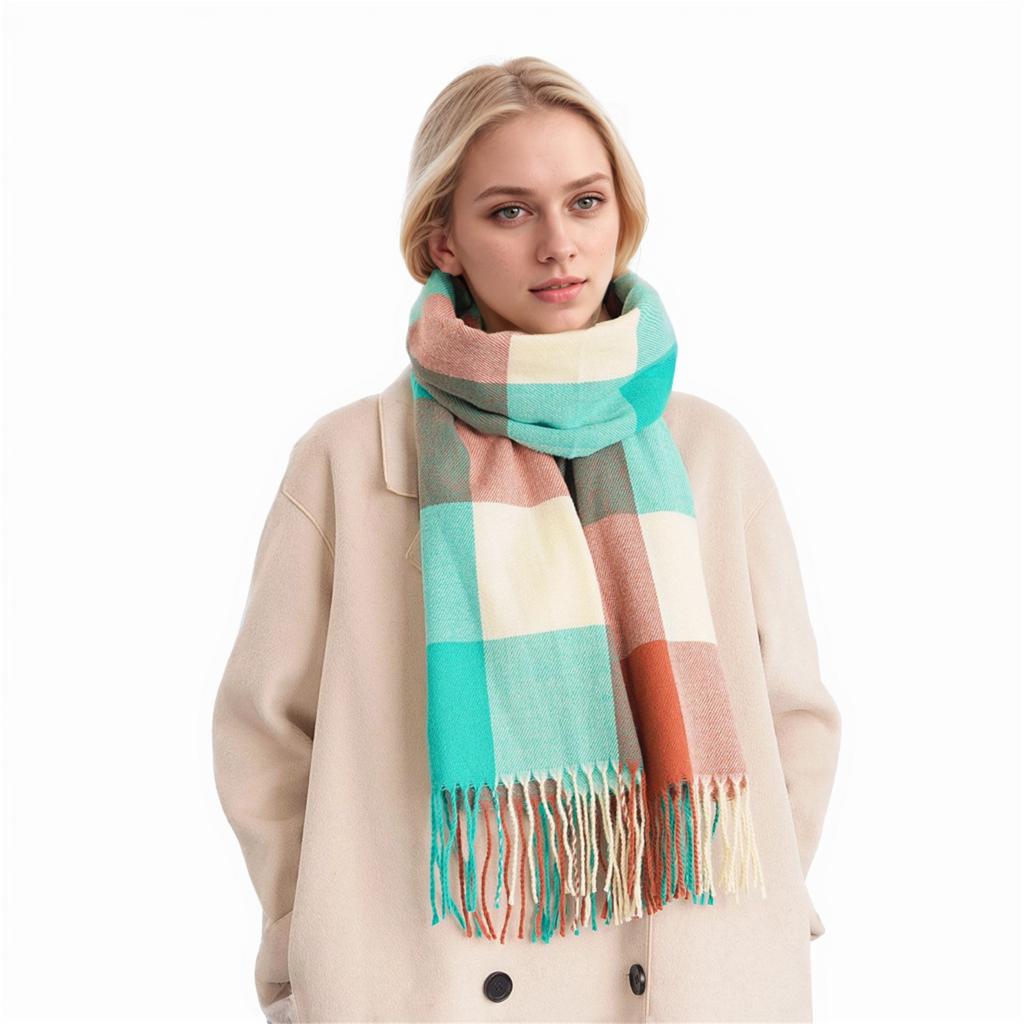 Ladies Ethnic Retro Sassel Head Cape Thick Color Striped Shawl Scarf