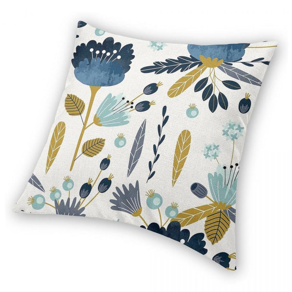 Blue And Yellow Floral Square Pillowcase Polyester Linen Velvet Pattern Decorative Throw Pillow Case Home Cushion Case