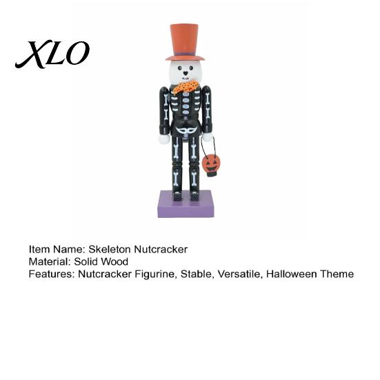 Indoor Halloween Tabletop Decor Nutcracker Wooden Figurine, Hand-Painted Skeleton Soldier Ornament, Retro Collectible Gothic Home Accents Style