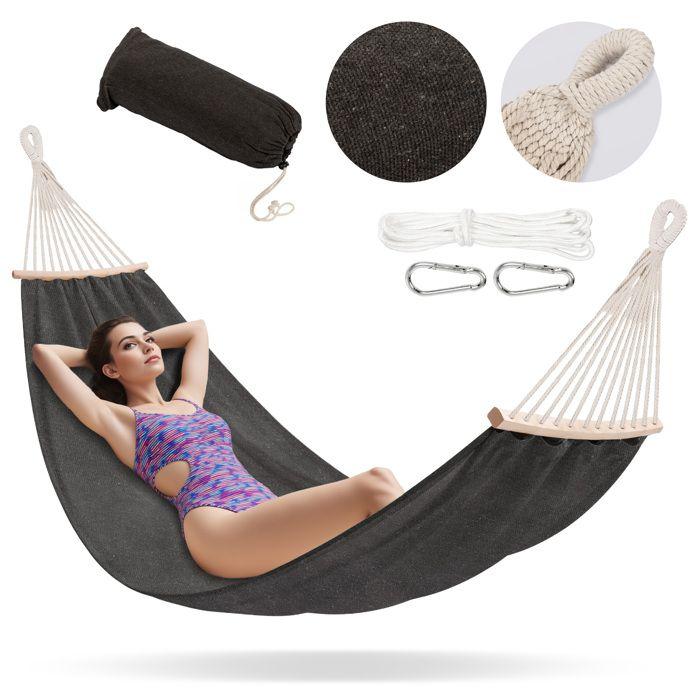 Hamac de jardin et camping 2 personnes 200x150 cm 240 kg Gris - Campela (CA1701GRY)