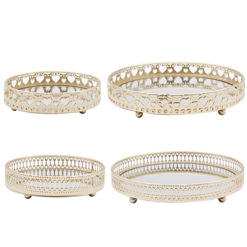 Nordic Luxury Metal Mirror Tray Round Plate Desktop Jewelry Storage for Coffee Table Dresser Bathroom Bedroom Home Decor