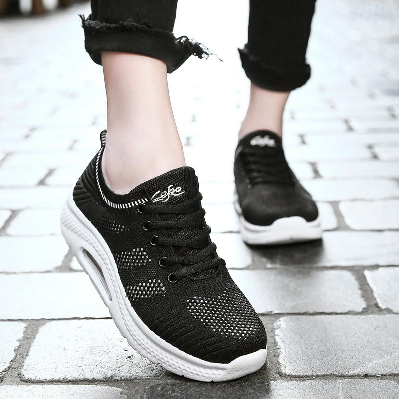 Women's Breathable Air Mesh Ankle Swing Shoes Lace Up Casual Sneakers Wedges Height Increase Platform Shoes for Female